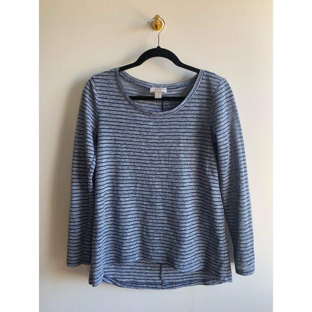 LOFT Blue Striped Textured Long-Sleeved Shirt